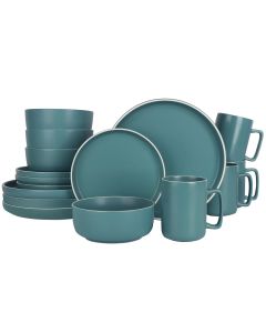 Gap Home 16 Piece Round Stoneware Dinnerware Set in Solid Matte Teal