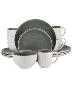 Gibson Elite Serenity Crackle Glazed 16 Piece Stoneware Dinnerware Set in Grey and White