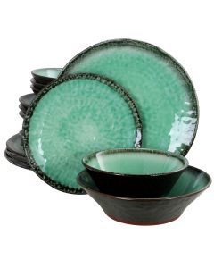 Gibson Elite Green Lantern 16-Piece Double Bowl Dinnerware Set, Teal