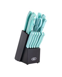Oster Steffen 14 Piece Stainless Steel Cutlery Set with Storage Block in Blue