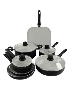 Gibson Home Gazebo Ceramic Nonstick Aluminum 11 Piece Cookware Set in Black