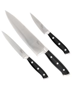 Our Table 3 Piece Triple Riveted High Carbon Stainless Steel Cutlery Starter Set in Black