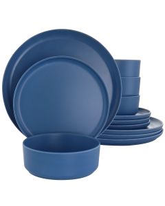 Gibson Home Canyon Crest 12 Piece Round Melamine Dinnerware Set in Blue