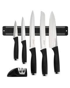 Oster Bridgewall 7 Piece Magnetic Wall Mounted Stainless Steel Cutlery Set in Black with Knife Sharpener