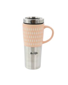 Mr. Coffee Travertine 16 Ounce Stoneware and Stainless Steel Travel Mug With Lid in Light Pink