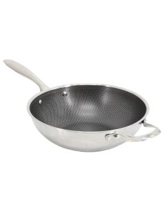 Oster Modessa 11 Inch Nonstick Triply Stainless Steel Wok with Honeycomb Design in Silver