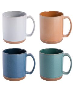 Mr. Coffee Dorsey 4 Piece 17 Ounce Stoneware Mug Set with Terracotta Base in Assorted Colors