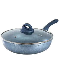 Oster Havendale 3 Quart Nonstick Aluminum Saute Pan with Lid in Metallic Blue
