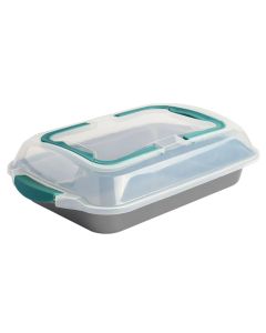 Spice By Tia Mowry 13 x 9 Inch Rectangle Carbon Steel Roaster With Carrier in Teal