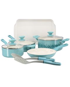 Spice By Tia Mowry 10 Piece Ceramic Nonstick Aluminum Cookware Set in Mint