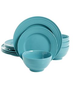 Gibson Home Plaza Cafe 12 Piece Stoneware Dinnerware Set in Turquoise