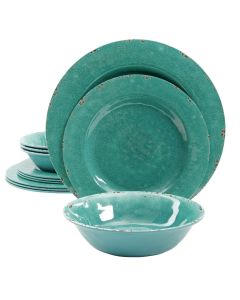 Studio California Melamine Mauna 12-Piece Dinnerware Set in Green Crackle Look Decal