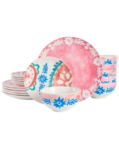 Spice By Tia Mowry Savory Saffron 18 Piece Fine Ceramic Dinnerware Set in Coral