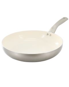 Oster Newcrest 12 Inch Ceramic Nonstick Round Aluminum Frying Pan in Taupe With Soft Grip Handle
